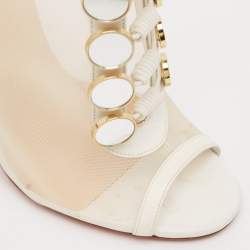 Christian Louboutin White Mesh and Leather Marika Ankle Length Boots Size 36.5