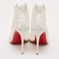 Christian Louboutin White Mesh and Leather Marika Ankle Length Boots Size 36.5