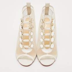 Christian Louboutin White Mesh and Leather Marika Ankle Length Boots Size 36.5