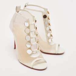 Christian Louboutin White Mesh and Leather Marika Ankle Length Boots Size 36.5