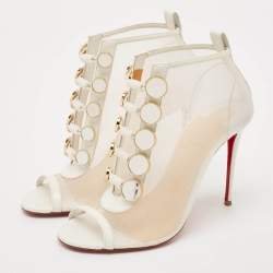 Christian Louboutin White Mesh and Leather Marika Ankle Length Boots Size 36.5