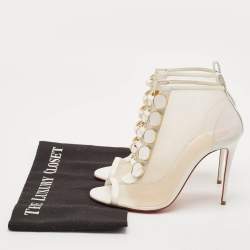 Christian Louboutin White Mesh and Leather Marika Ankle Length Boots Size 36.5