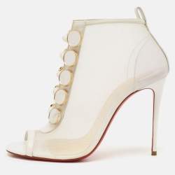 Christian Louboutin White Mesh and Leather Marika Ankle Length Boots Size 36.5