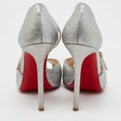 Pre Owned Christian Louboutin Silver Glitter Peep Toe D'orsay Pumps Size 38