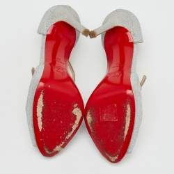 Pre Owned Christian Louboutin Silver Glitter Peep Toe D'orsay Pumps Size 38
