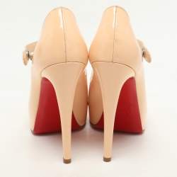 Christian Louboutin Beige Patent Leather Alta Platform Pumps Size 36