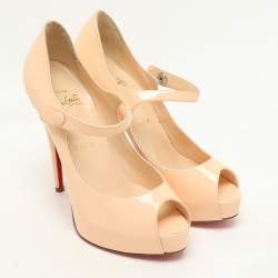 Christian Louboutin Beige Patent Leather Alta Platform Pumps Size 36