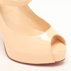 Christian Louboutin Beige Patent Leather Alta Platform Pumps Size 36