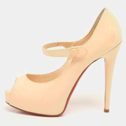 Christian Louboutin Beige Patent Leather Alta Platform Pumps Size 36