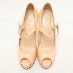 Christian Louboutin Beige Patent Leather Alta Platform Pumps Size 36