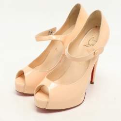 Christian Louboutin Beige Patent Leather Alta Platform Pumps Size 36