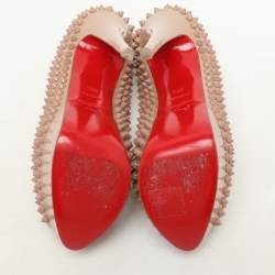 Christian Louboutin Beige Patent Leather Lady Peep Spikes Platform Pumps Size 36.5
