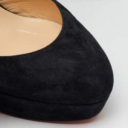 Christian Louboutin Black/Green Suede and Python Ankle Strap Platform Pumps Size 38.5