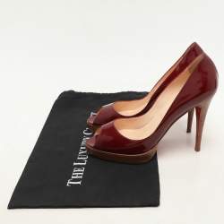 Christian Louboutin Red Patent Leather Peep Toe Platform Pumps Size 40.5