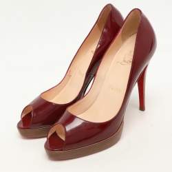 Christian Louboutin Red Patent Leather Peep Toe Platform Pumps Size 40.5