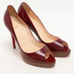 Christian Louboutin Red Patent Leather Peep Toe Platform Pumps Size 40.5