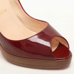Christian Louboutin Red Patent Leather Peep Toe Platform Pumps Size 40.5