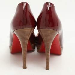 Christian Louboutin Red Patent Leather Peep Toe Platform Pumps Size 40.5