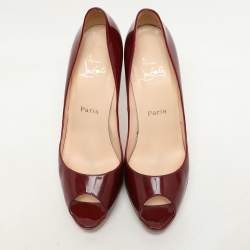 Christian Louboutin Red Patent Leather Peep Toe Platform Pumps Size 40.5