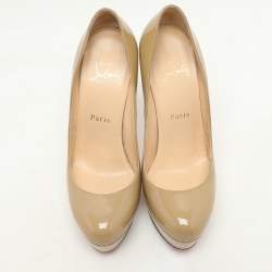 Christian Louboutin Beige Patent Leather Bianca Platform Pumps Size 36.5