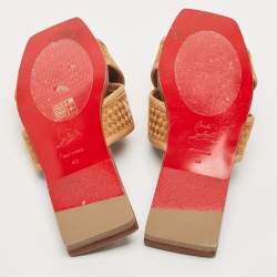 Christian Louboutin Brown Logo Canvas and Leather Crossimule Flat Slides Size 40