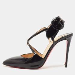 Christian Louboutin Black Patent Leather Crossfliketa Pumps Size 38.5