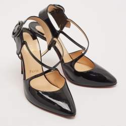 Christian Louboutin Black Patent Leather Crossfliketa Pumps Size 38.5