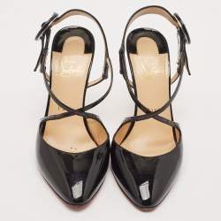 Christian Louboutin Black Patent Leather Crossfliketa Pumps Size 38.5