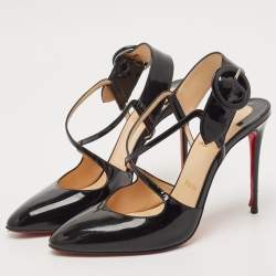 Christian Louboutin Black Patent Leather Crossfliketa Pumps Size 38.5