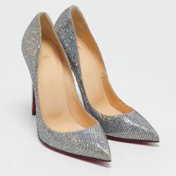 Pre Owned Christian Louboutin  Silver Glitter Pigalle Follies Pumps Size 40.5
