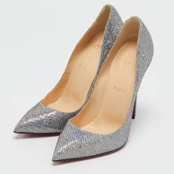 Pre Owned Christian Louboutin  Silver Glitter Pigalle Follies Pumps Size 40.5