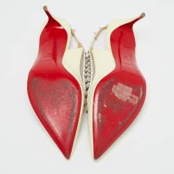 مملوكة مسبقًا Christian Louboutin Cream/Transparent Patent and PVC Brigandine Spike Slingback Pumps Size 37