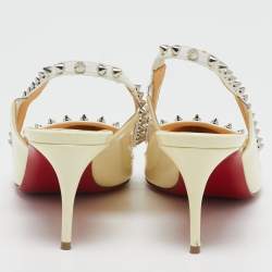 مملوكة مسبقًا Christian Louboutin Cream/Transparent Patent and PVC Brigandine Spike Slingback Pumps Size 37