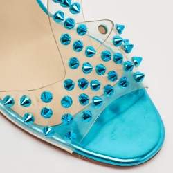 Pre Owned Christian Louboutin Blue Turquoise Spiked PVC J-Lissimo T Strap Sandals Size 38.5