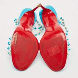 Pre Owned Christian Louboutin Blue Turquoise Spiked PVC J-Lissimo T Strap Sandals Size 38.5