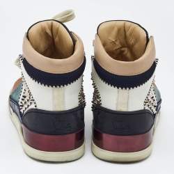 Christian Louboutin Multicolor Leather and Suede Loubikick Spikes Sneakers Size 39