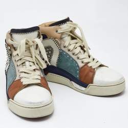 Christian Louboutin Multicolor Leather and Suede Loubikick Spikes Sneakers Size 39