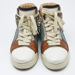 Christian Louboutin Multicolor Leather and Suede Loubikick Spikes Sneakers Size 39