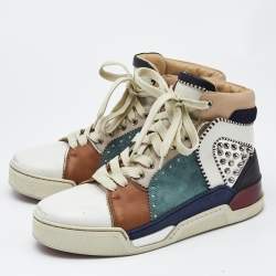 Christian Louboutin Multicolor Leather and Suede Loubikick Spikes Sneakers Size 39