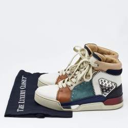 Christian Louboutin Multicolor Leather and Suede Loubikick Spikes Sneakers Size 39