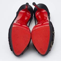 Christian Louboutin Black Lace and Satin Platform Sandals Size 38