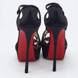 Christian Louboutin Black Lace and Satin Platform Sandals Size 38