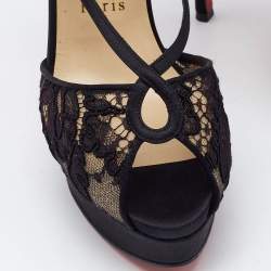 Christian Louboutin Black Lace and Satin Platform Sandals Size 38