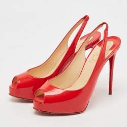 Christian Louboutin Red Patent Leather Private Number Sandals Size 36.5
