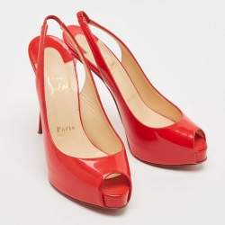 Christian Louboutin Red Patent Leather Private Number Sandals Size 36.5