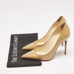 Pre Owned Christian Louboutin Beige Patent Leather Kate Pumps Size 36