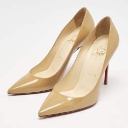 Pre Owned Christian Louboutin Beige Patent Leather Kate Pumps Size 36