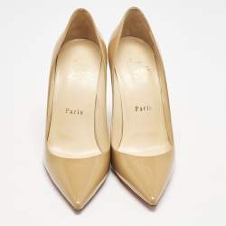 Pre Owned Christian Louboutin Beige Patent Leather Kate Pumps Size 36