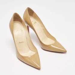 Pre Owned Christian Louboutin Beige Patent Leather Kate Pumps Size 36