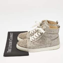 Christian Louboutin Gold Glitter Lou Spikes High Top Sneakers Size 39